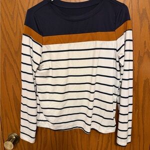 SHEIN Navy Blue and White Striped Top